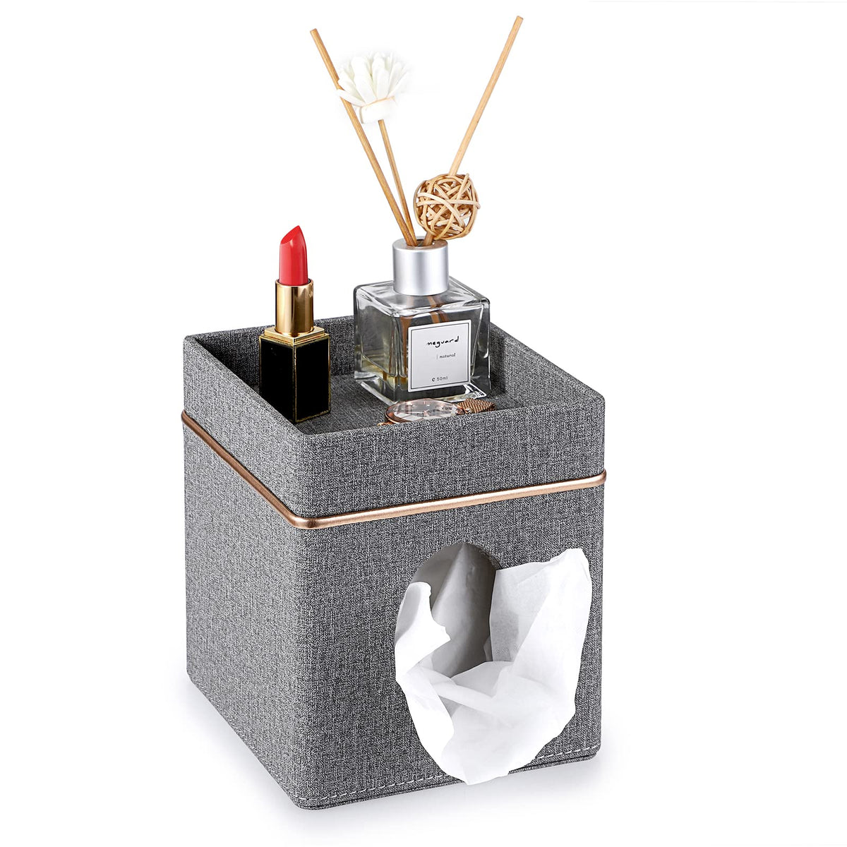 Sumnacon Linen Square Tissue Box Cover with Tray Tissue Box Holder,Grey