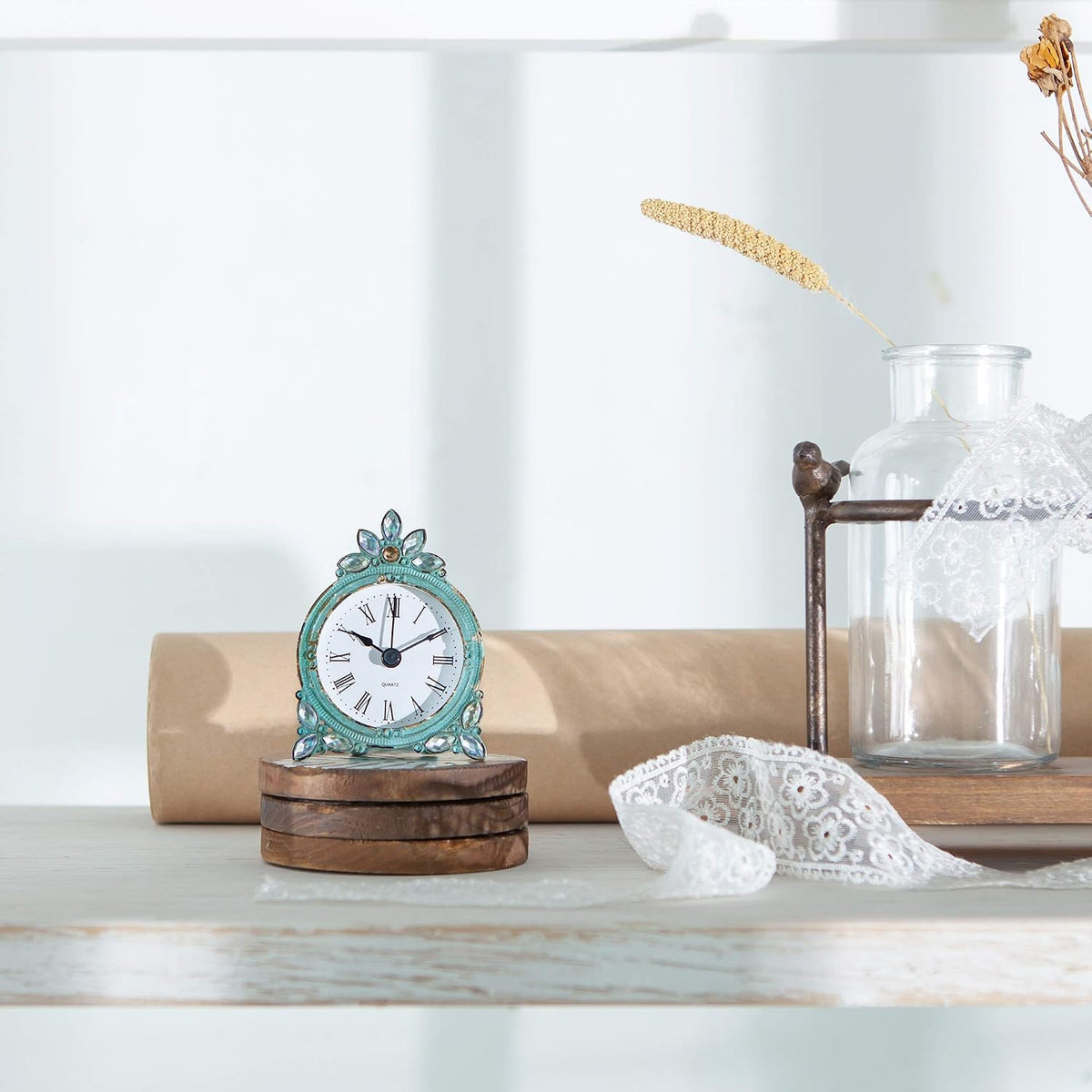 NIKKY HOME Vintage Table Clock with Crystal Shining Rhinestone 3 Inch