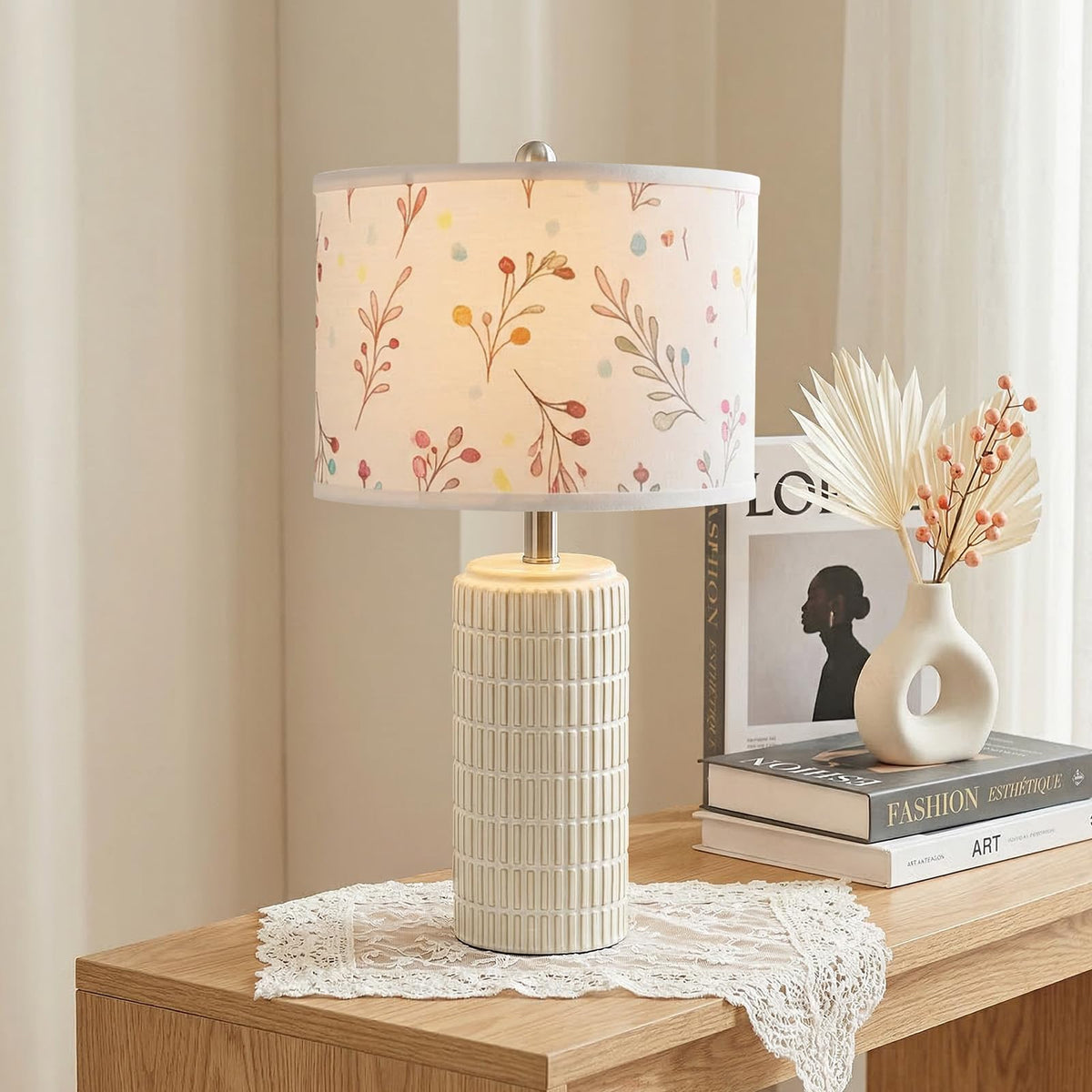 PoKat 23'' Bedside Table Lamp for Bedroom Nightstands, Modern Ceramic Decor