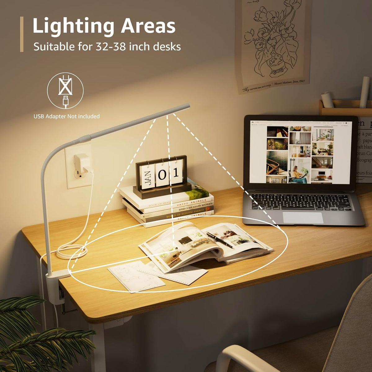 Lepro Small Desk Lamp with Clamp, LED Reading Lamps, 460LM, 5W, White
