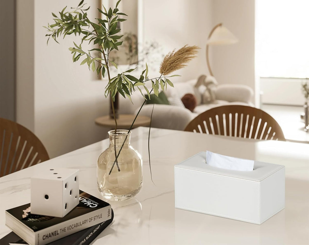 Colylan Tissue Box Cover Rectangular Tissue Box Holder for Bathroom (White)