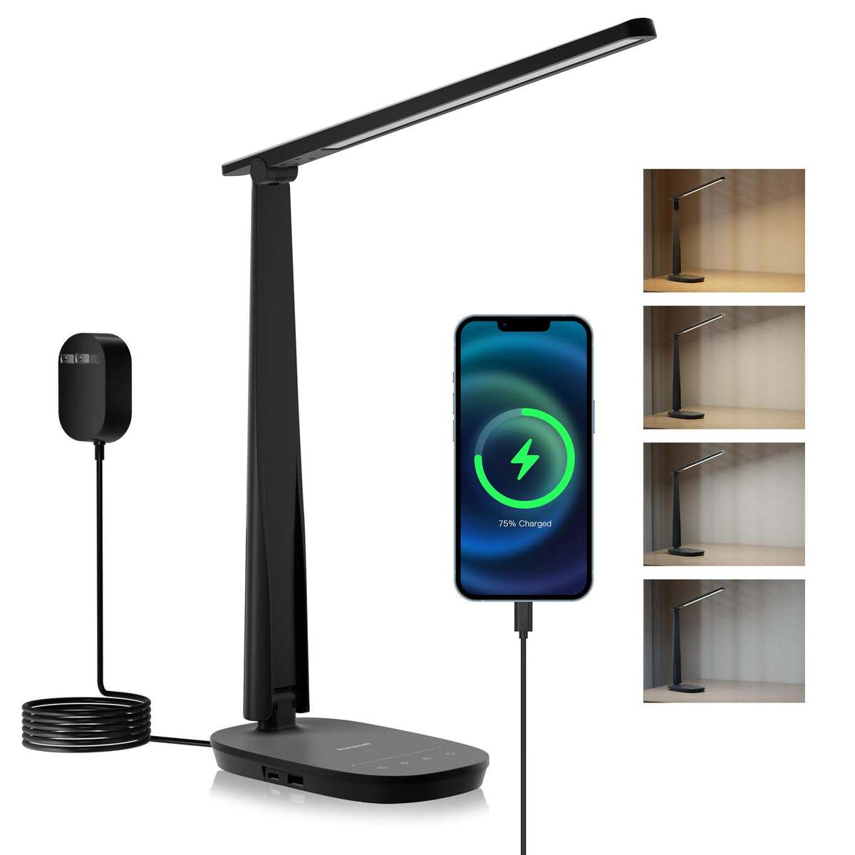 Honeywell HWT-H2 LED Desk Lamp, Eye-Caring Full Spectrum, USB Charging