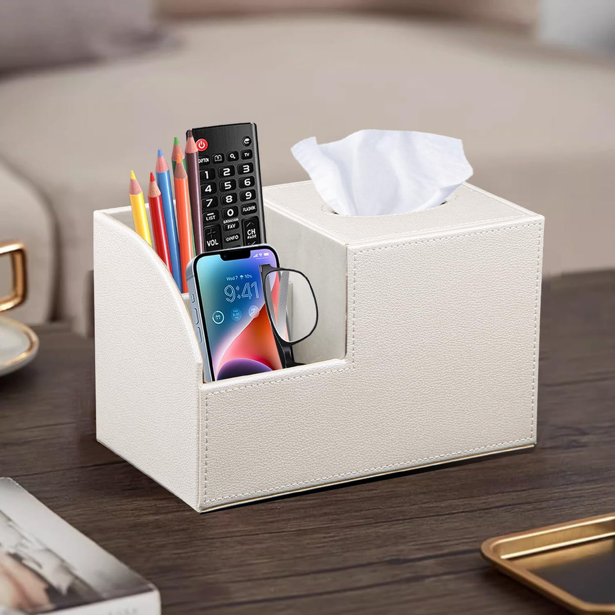PU Leather Square Tissue Box Cover - Multi-Functional Tissue Box Holder