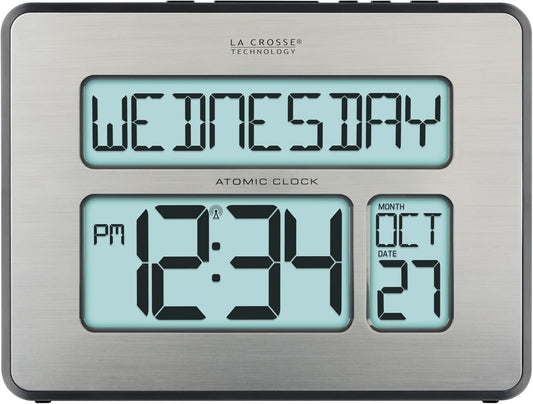 La Crosse Technology 513-1419BLv4-INT Backlight Atomic Full Calendar Clock with Extra Large Digits