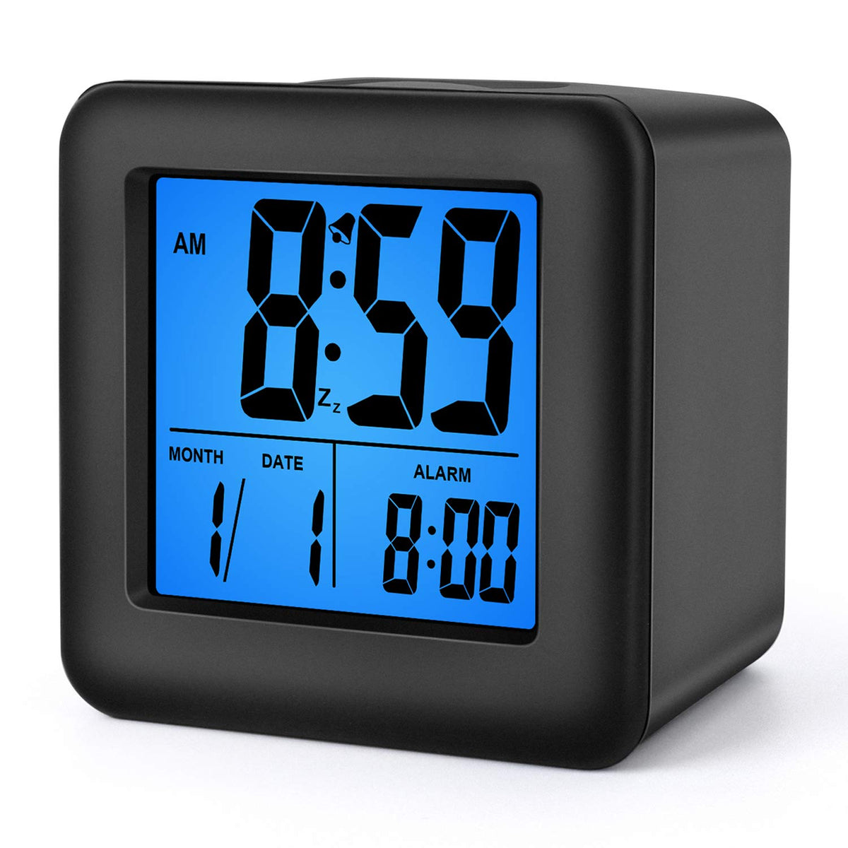 Plumeet Digital Alarm Clock Kids Clock with Snooze and White Nightlight - Easy Setting Travel Alarm Clocks Display Time, Date, Alarm - Ascending Sound - Battery Powered (Baby Blue)
