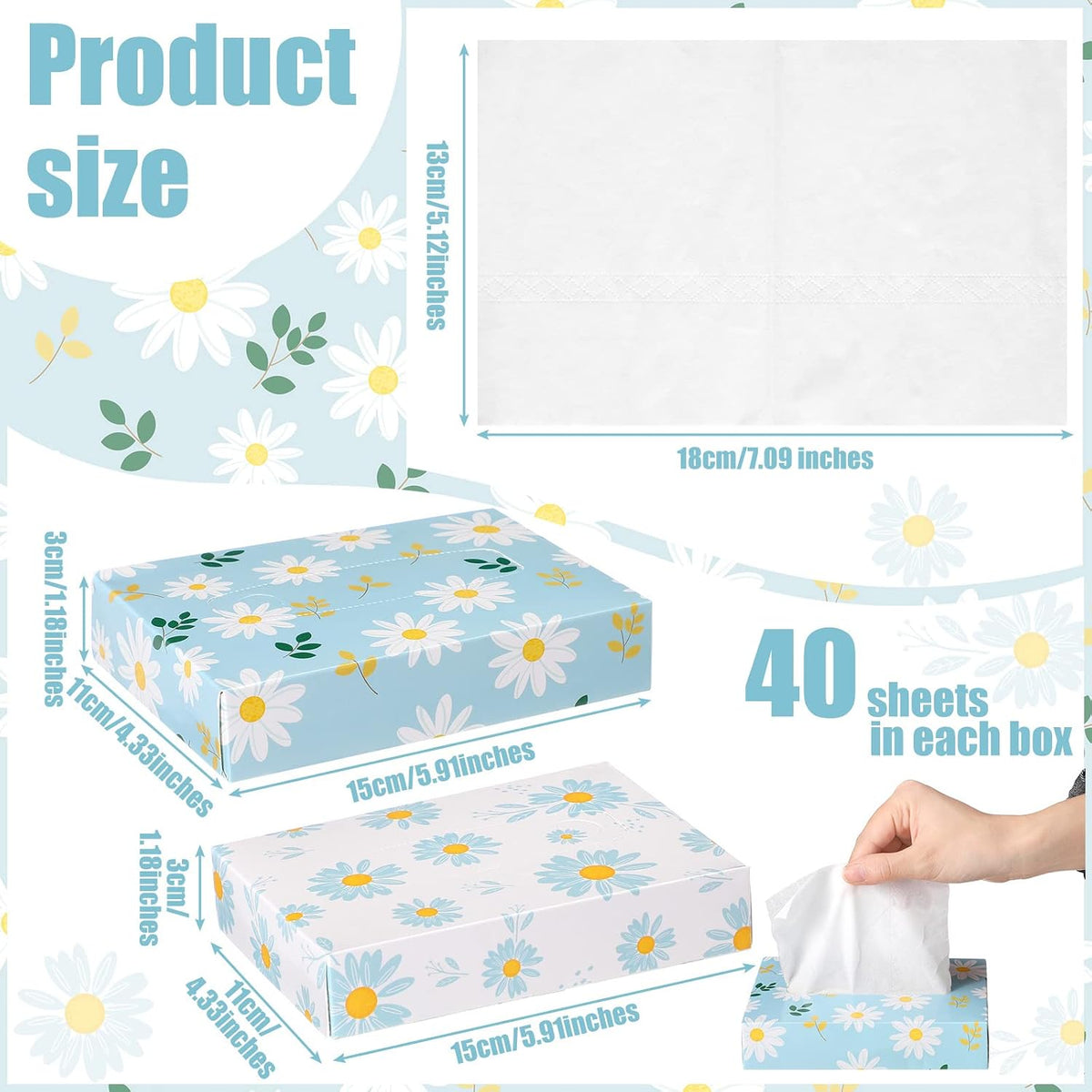 Yinder 24 Pcs Small Tissue Cube Box 960 Sheets for Classroom, Fresh Daisy