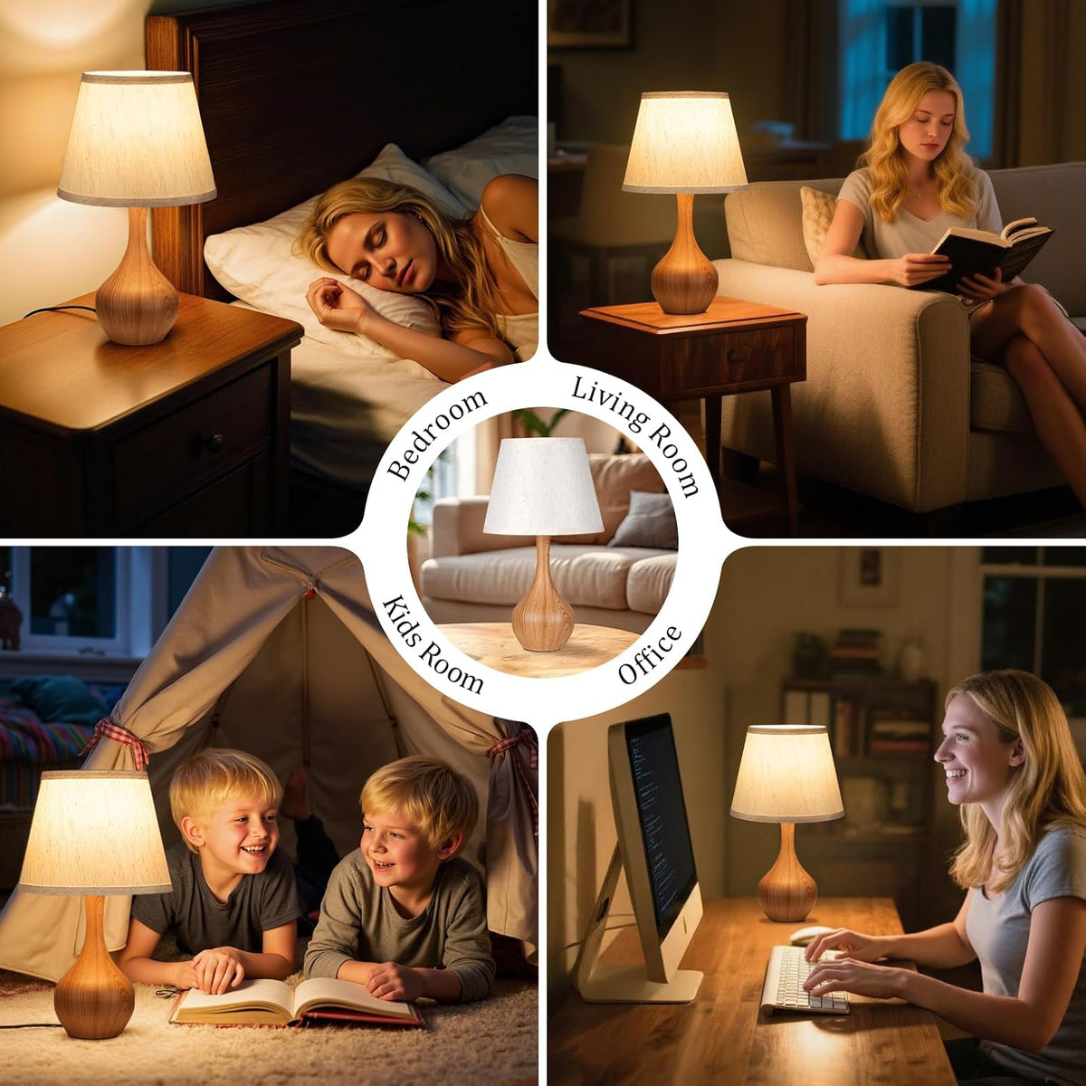 16.1" Touch Table Lamp for Nightstand, 3 Way Dimmable Small Bedroom Lamp