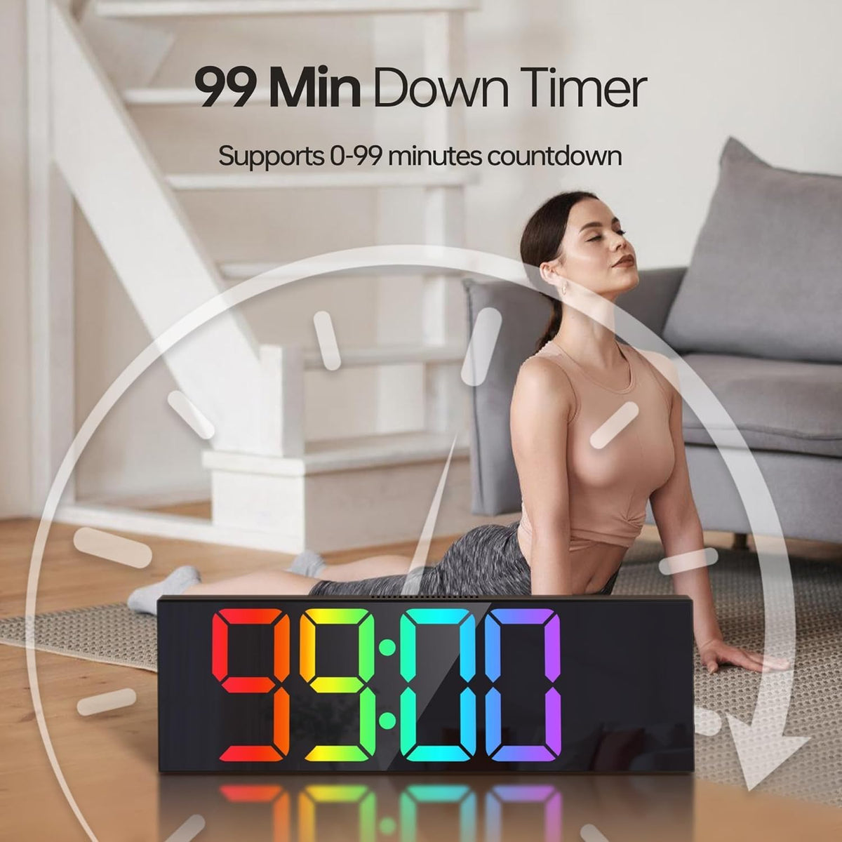 JALL 16.2" Large Digital Wall Clock with Bluetooth Sync for Classroom, RGB Digital Clock Large Display with Auto DST, Wall Clock for Bedroom Gym Office, Led Clock for Seniors (Black)