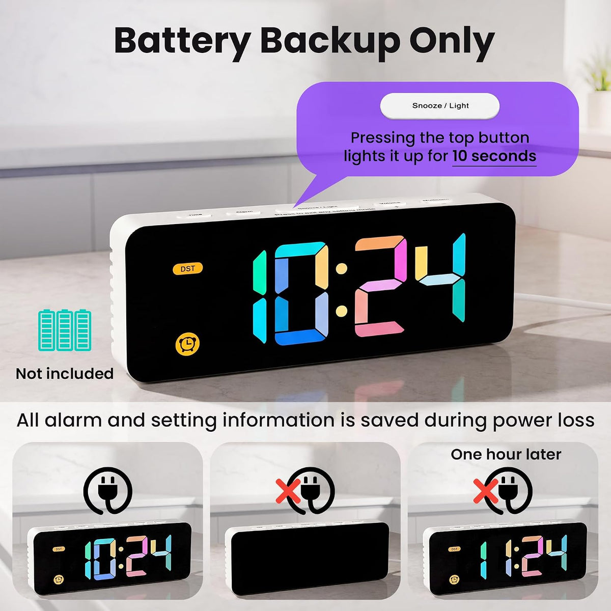 HODIK Alarm Clock for Kids -Digital Clock with 7 Color, 4 Dimmable Backlight & 3 Adjustable Volumes, 12/24 Hour, Snooze, Small Clocks for Classroom Bedroom