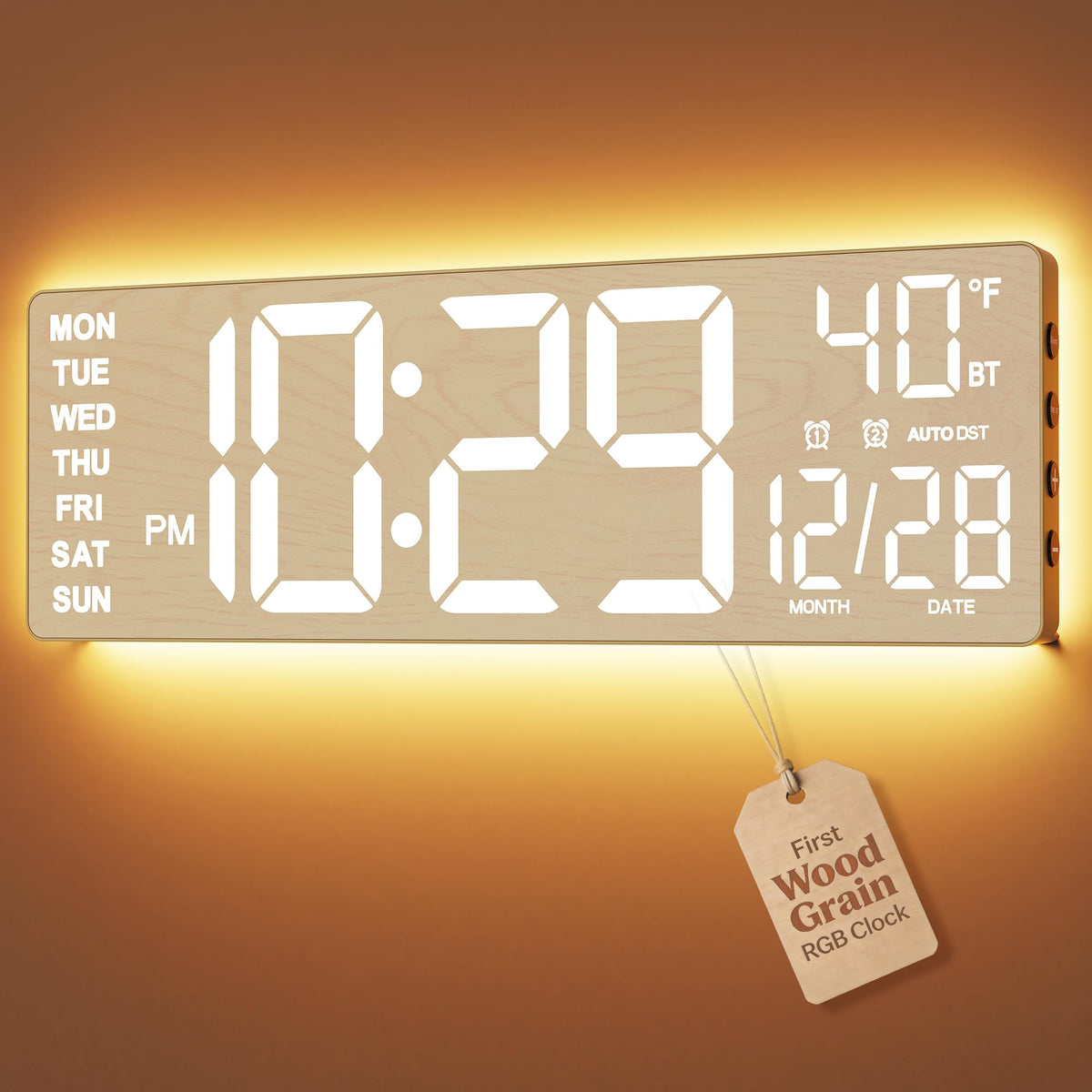 EASYERA 16.5" Large Digital Wall Clock with BT Sync,11 RGB Lights