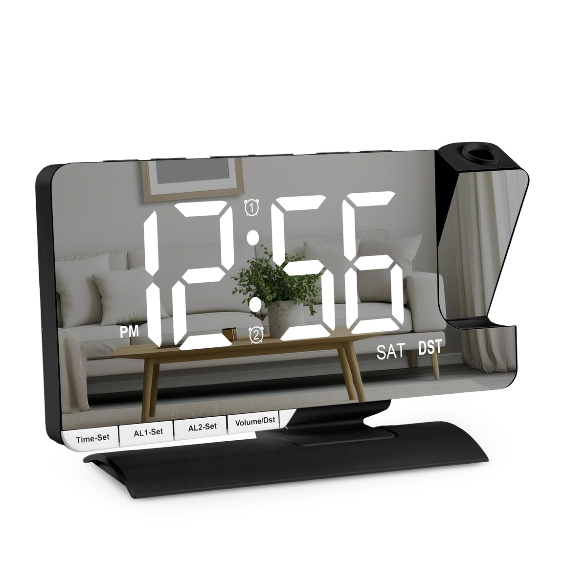 Amgico Projection Alarm Clock,Digital Clock with Projection,7.3" Mirror Clock with 180°Rotating Projector,Dual Alarm with 3 Mode,Bright Adjust,DST,Snooze,Charging Port,5 Levels Volume for Desk Teens