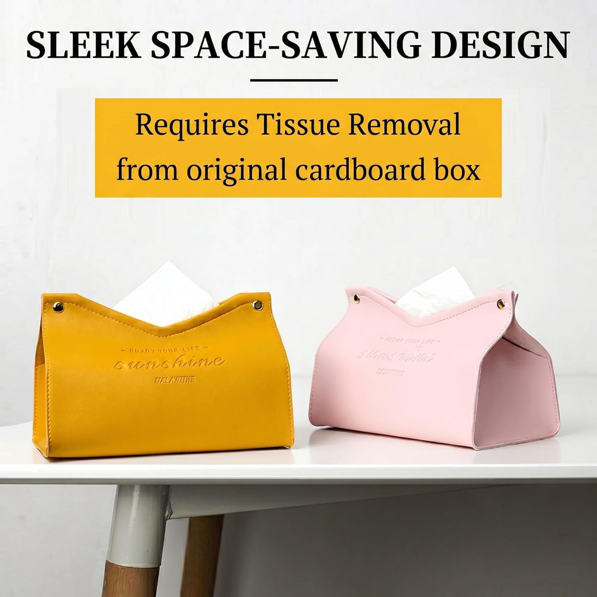 Tissue Box Cover Rectangle, Premium PU Leather Minimalist Tissue Holder with Snap Closure, Modern Decorative Tissue Dispenser for Bathroom Vanity, Bedroom Nightstand, Living Room & Office (Pink)