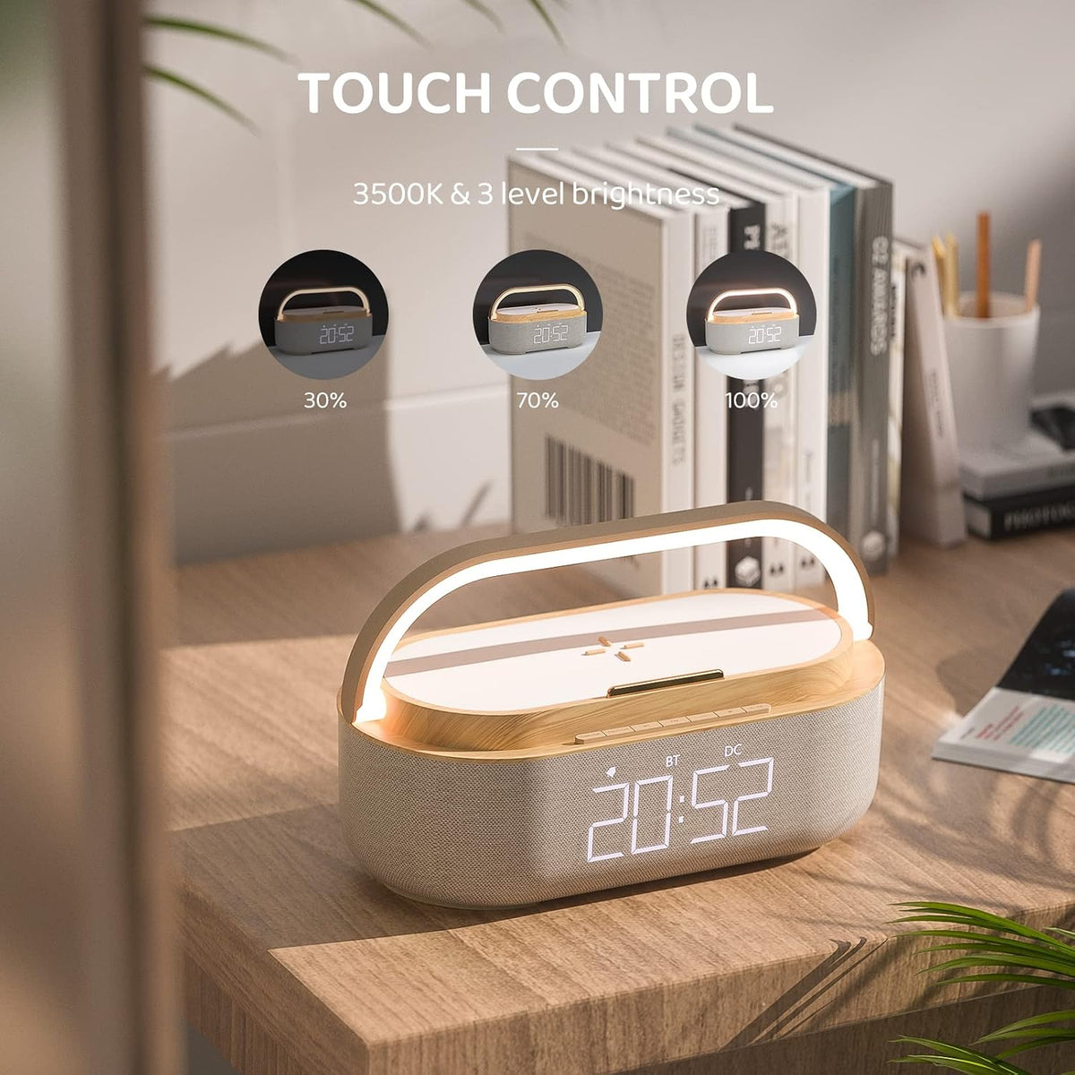 Bluetooth Speaker Alarm Clock & Wireless Charger for Bedside, Home, Office