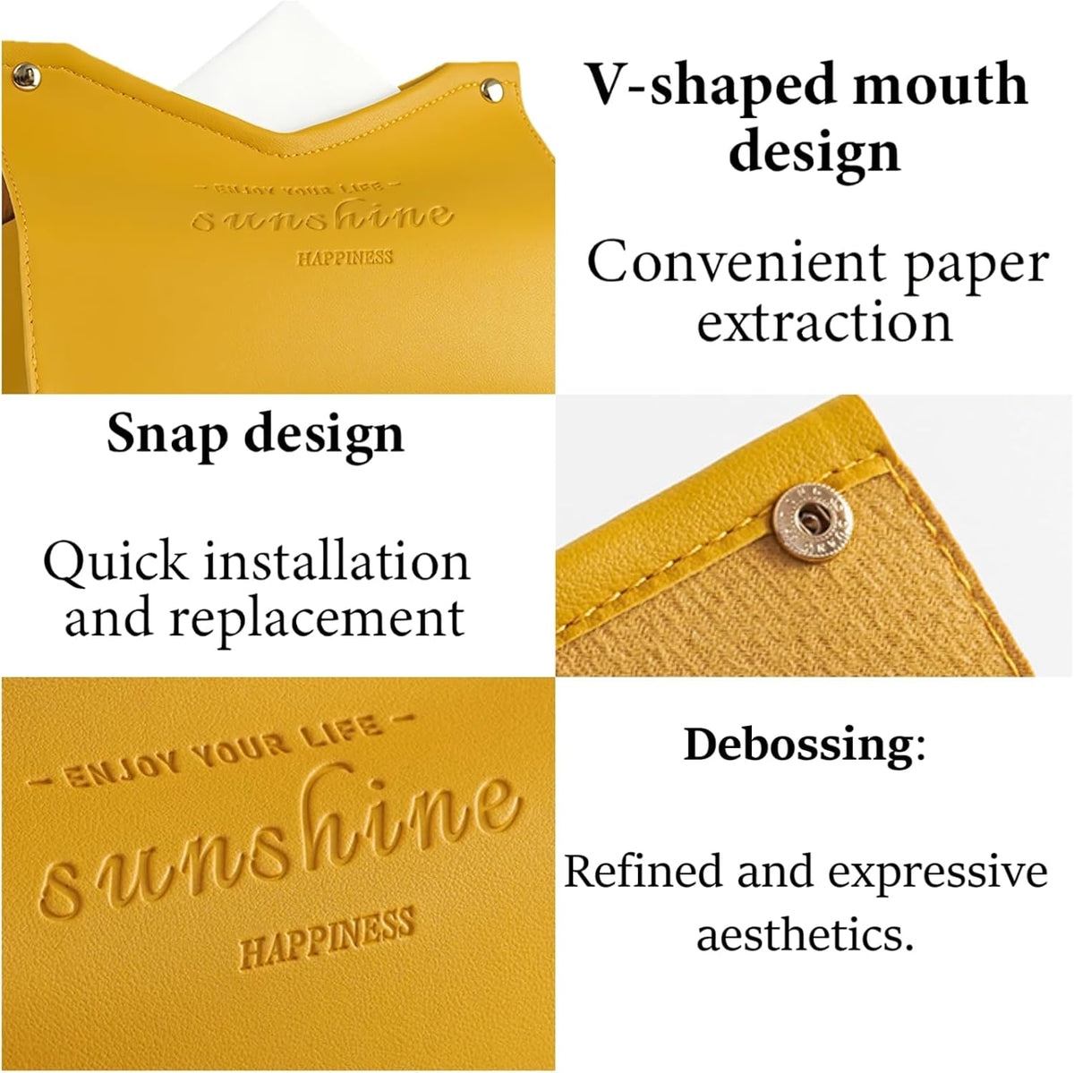 Tissue Box Cover Rectangle, Premium PU Leather Minimalist Tissue Holder with Snap Closure, Modern Decorative Tissue Dispenser for Bathroom Vanity, Bedroom Nightstand, Living Room & Office (Pink)