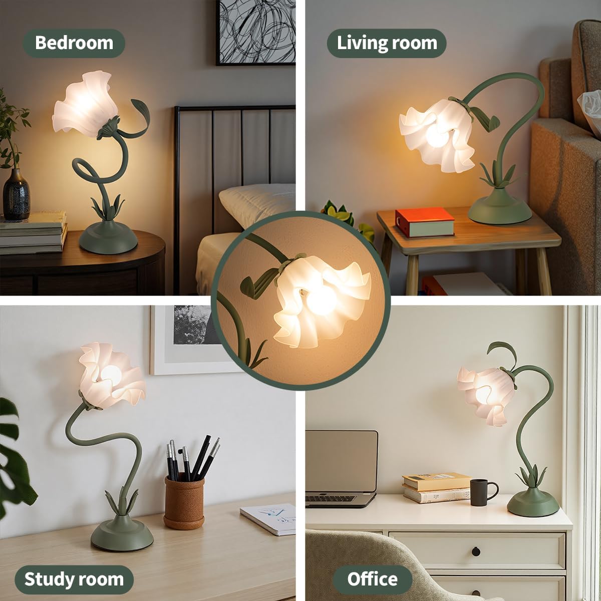 NewAoNaSen Flower Table Lamp Cute Lily Desk Lamp Bedside Night Light -Green
