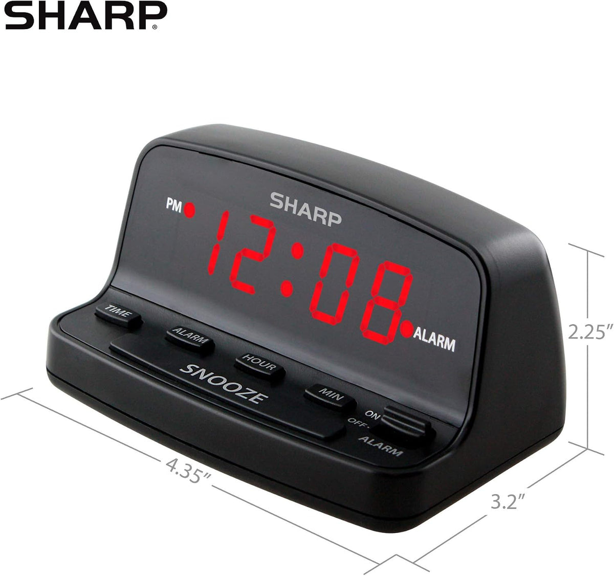 Sharp Digital Alarm Clock with Keyboard Controls, Large Snooze, Red LED