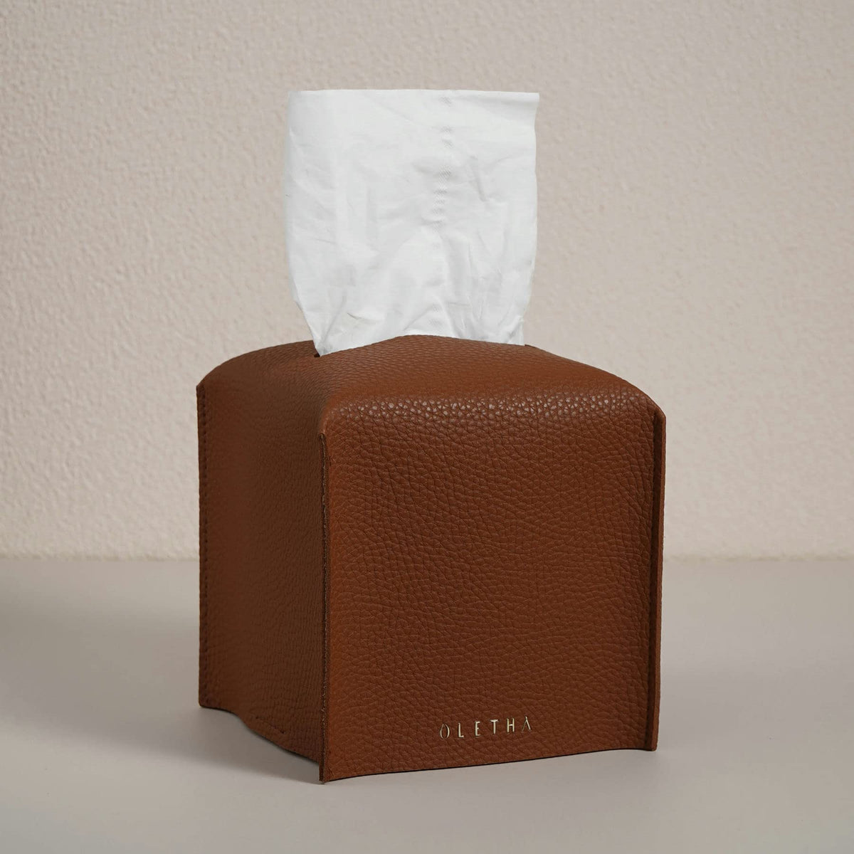 OLETHA Square Tissue Box Cover, Aesthetic Desk Decor, Light Taupe