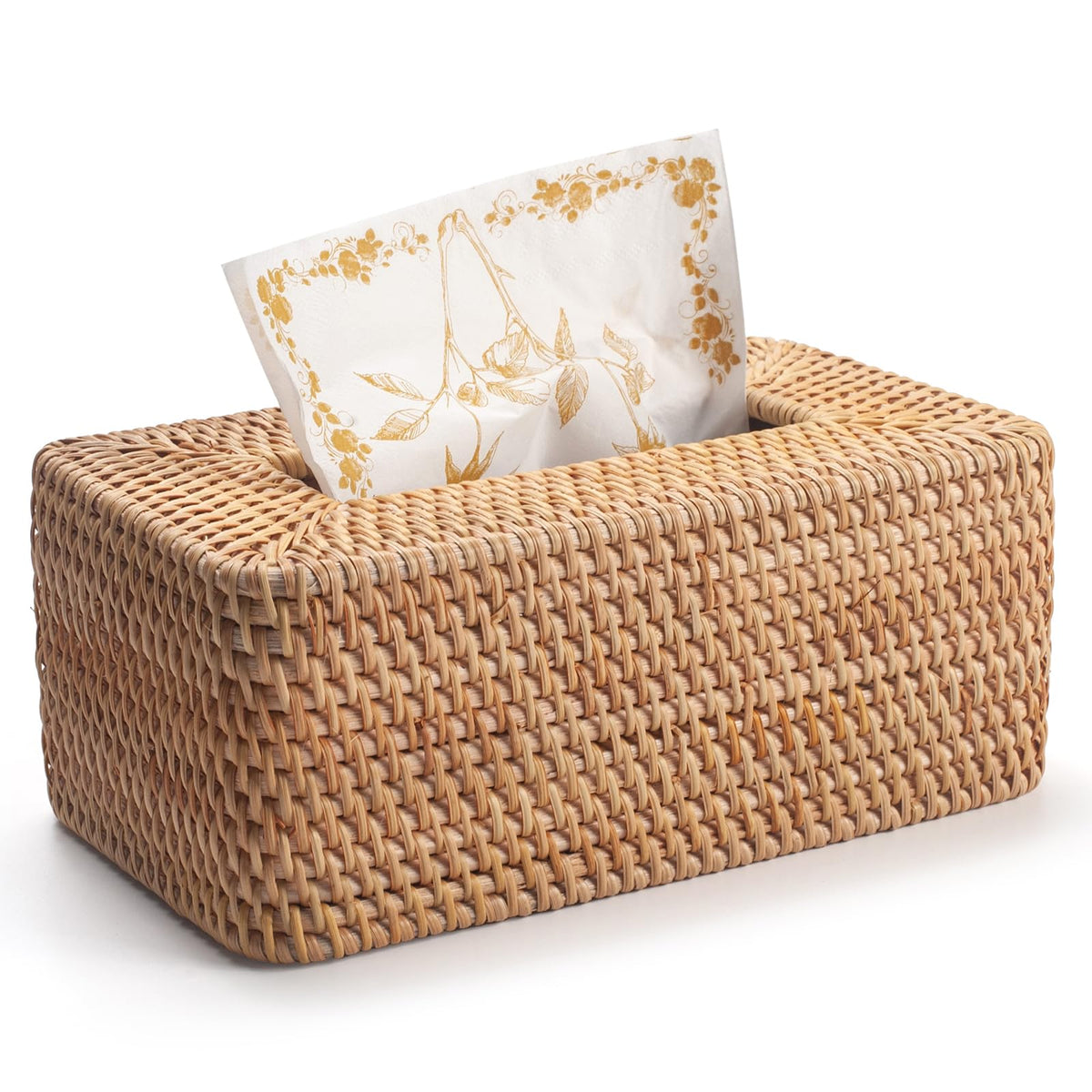 Rattan Tissue Box Cover, Rectangular Wicker Tissue Box Holder, Decorative Woven Facial Tissue Holder for Bathroom, Kitchen, Living Room, Bedroom (Natural, 10.2 x 6.1 x 4.1 inch)