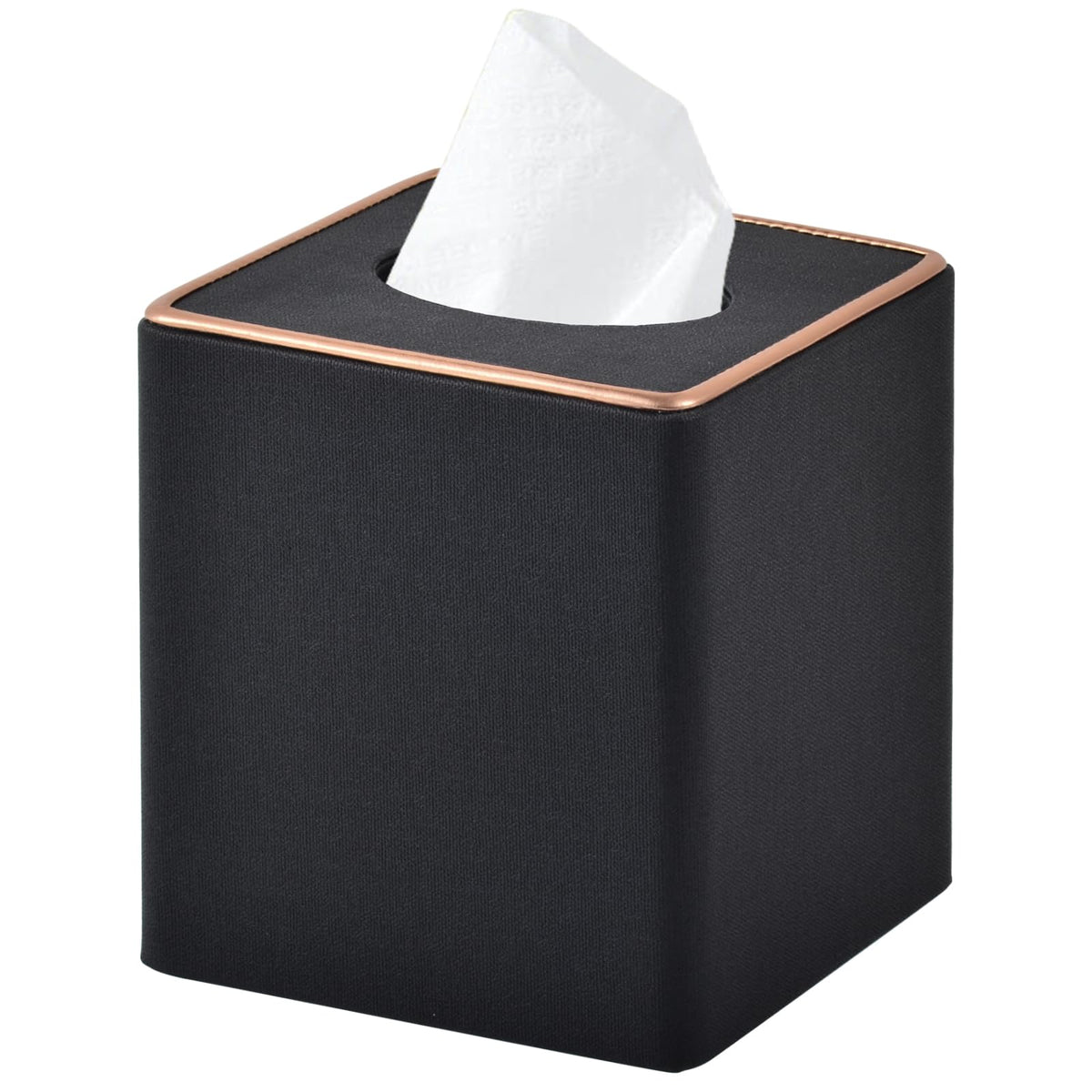 Linen Square Tissue Box Cover,Cube Tissue Box Holder－Excellent Rosegold Leather Decoration,Table Napkin Case Dispenser,Facial Tissues Organizer with Magnetic Bottom for Home Office Car(Beige)