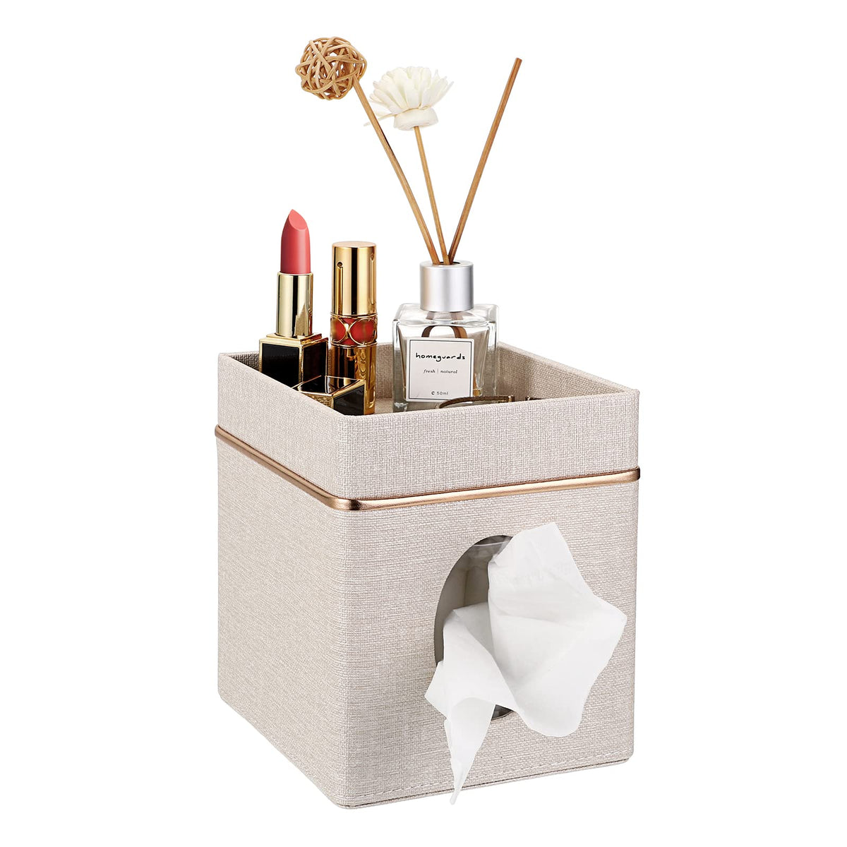 Sumnacon Linen Square Tissue Box Cover with Tray Tissue Box Holder,Grey