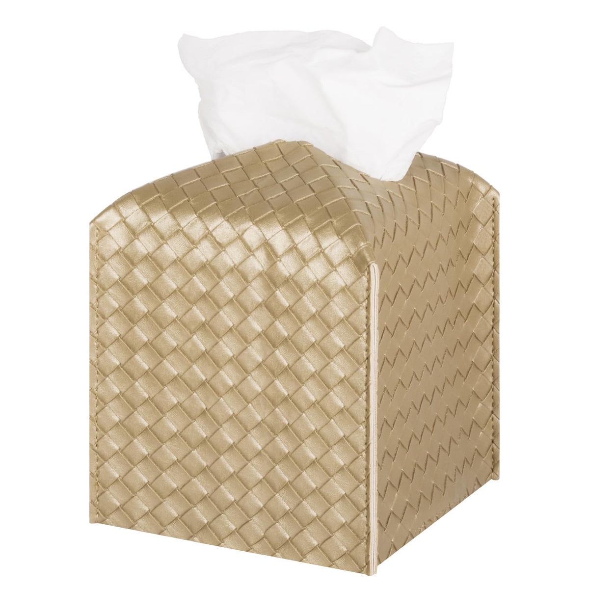 Tissue Box Cover PU Leather Tissue Holder Square Facial Tissue Case Facial Paper Organizer Dispenser for Bathroom, Vanity Countertop, Tabletop, Car, Rectangle, Griege
