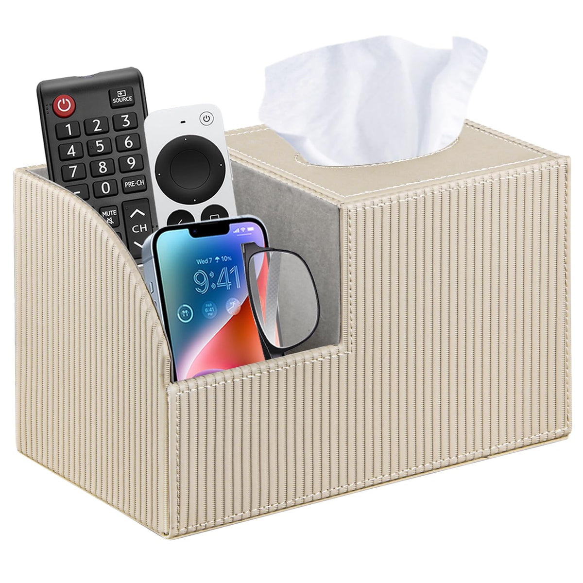 PU Leather Square Tissue Box Cover - Multi-Functional Tissue Box Holder