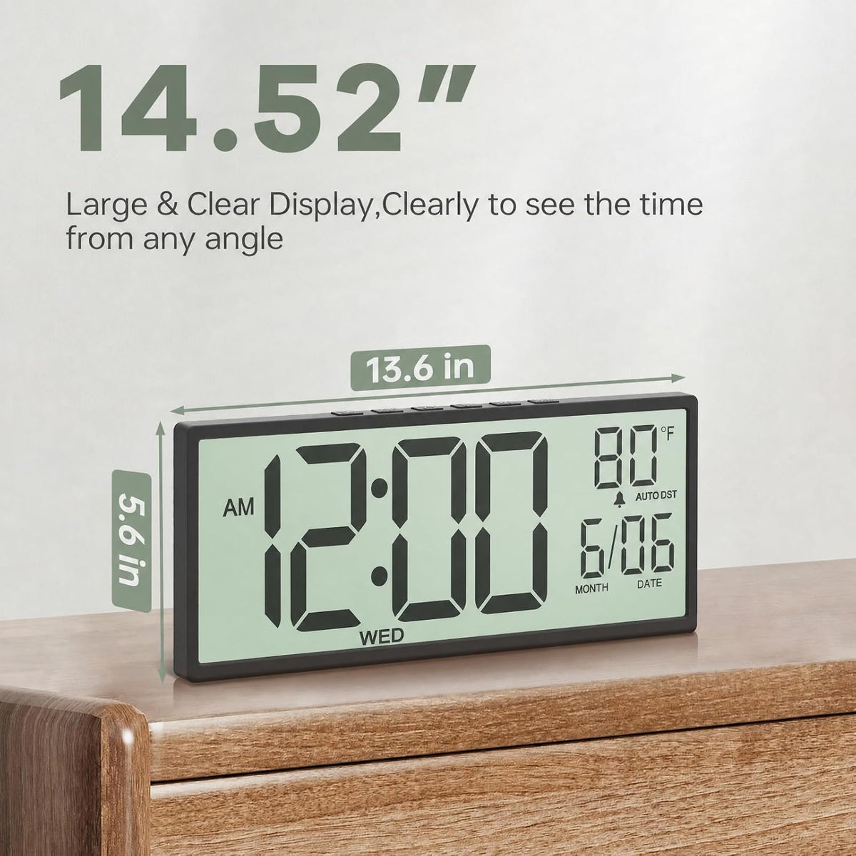 JALL Large Digital Wall Clock Battery Operated, Wall Clock with Big Numbers LCD Display, Digital Clock with Date Day Temperature, Alarm, Auto DST, Clocks for Classroom, Office, Bedroom, Elderly- Black