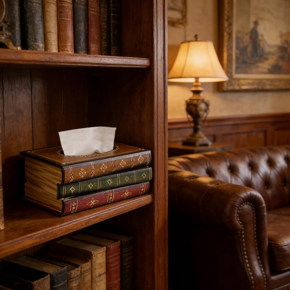Retro Wooden Antique Book Tissue Box Cover Rectangular Home Library Decor