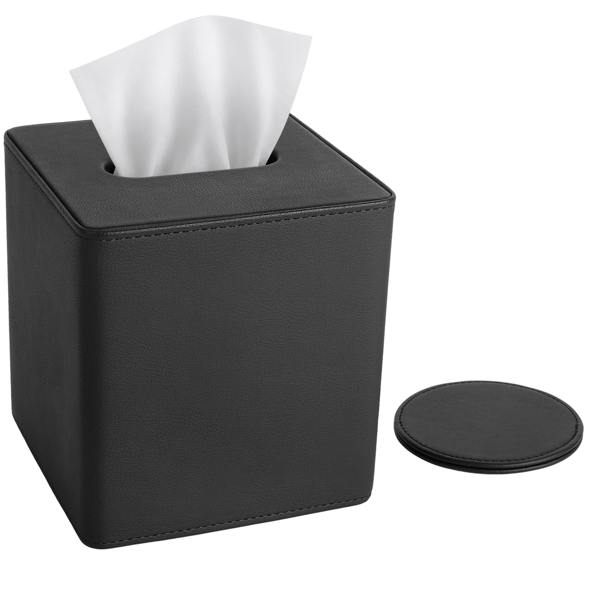 LAMOTI PU Leather Tissue Box Cover Square with Matching 4" Coaster