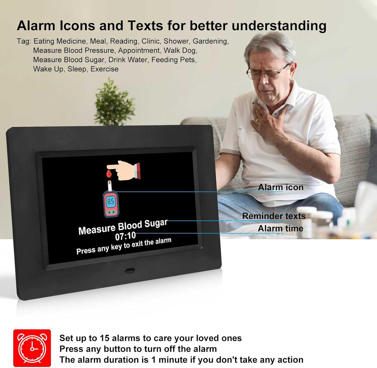 Jaihonda Dementia Clock for Seniors Digital Clock with Date and Time for Elderly-15 Alarms Level 5 Brightness Large Number Display Alzheimers Clock Calendar Day Clocks