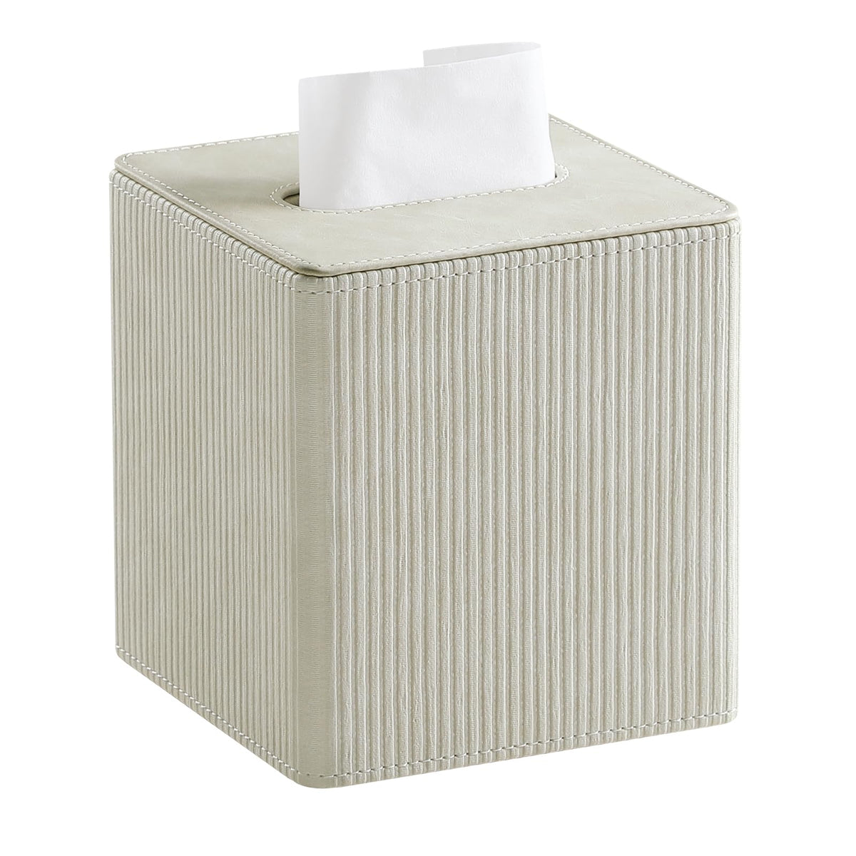 PU Leather Square Tissue Box Cover Tissue Box Holder Cube (Beige)