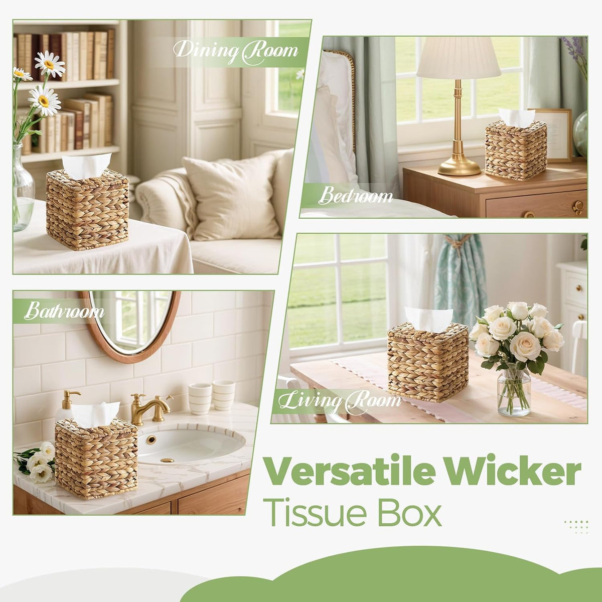 4 Pack Wicker Tissue Box Cover Square, Rattan Woven Tissue Box Holder