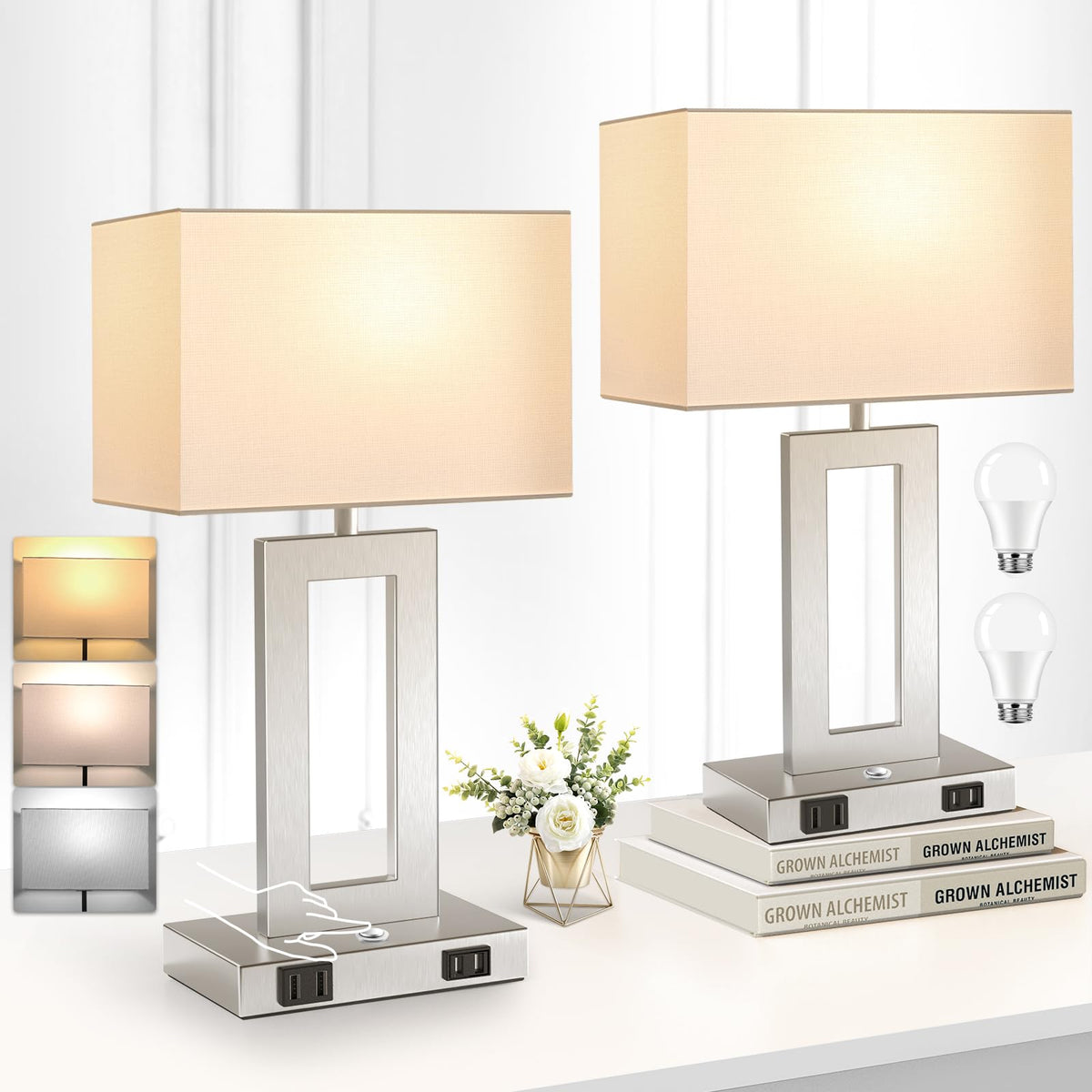 22’’ Touch Control Bedside Nightstand Lamps, Modern Table Lamps Set of 2