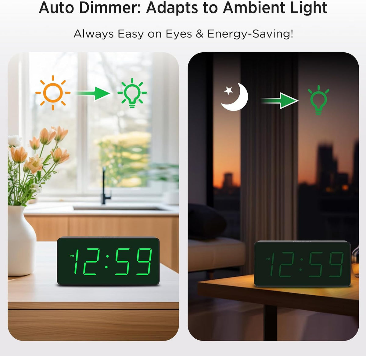 Peakeep Battery Operated Digital Alarm Clock for Bedrooms Big Numbers