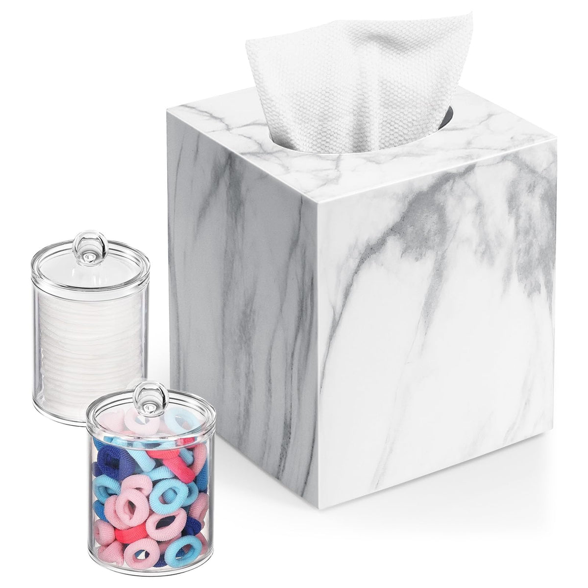 Tissue Box Cover,Square Plastic Tissue Holder with Non-Slip Base,Marble