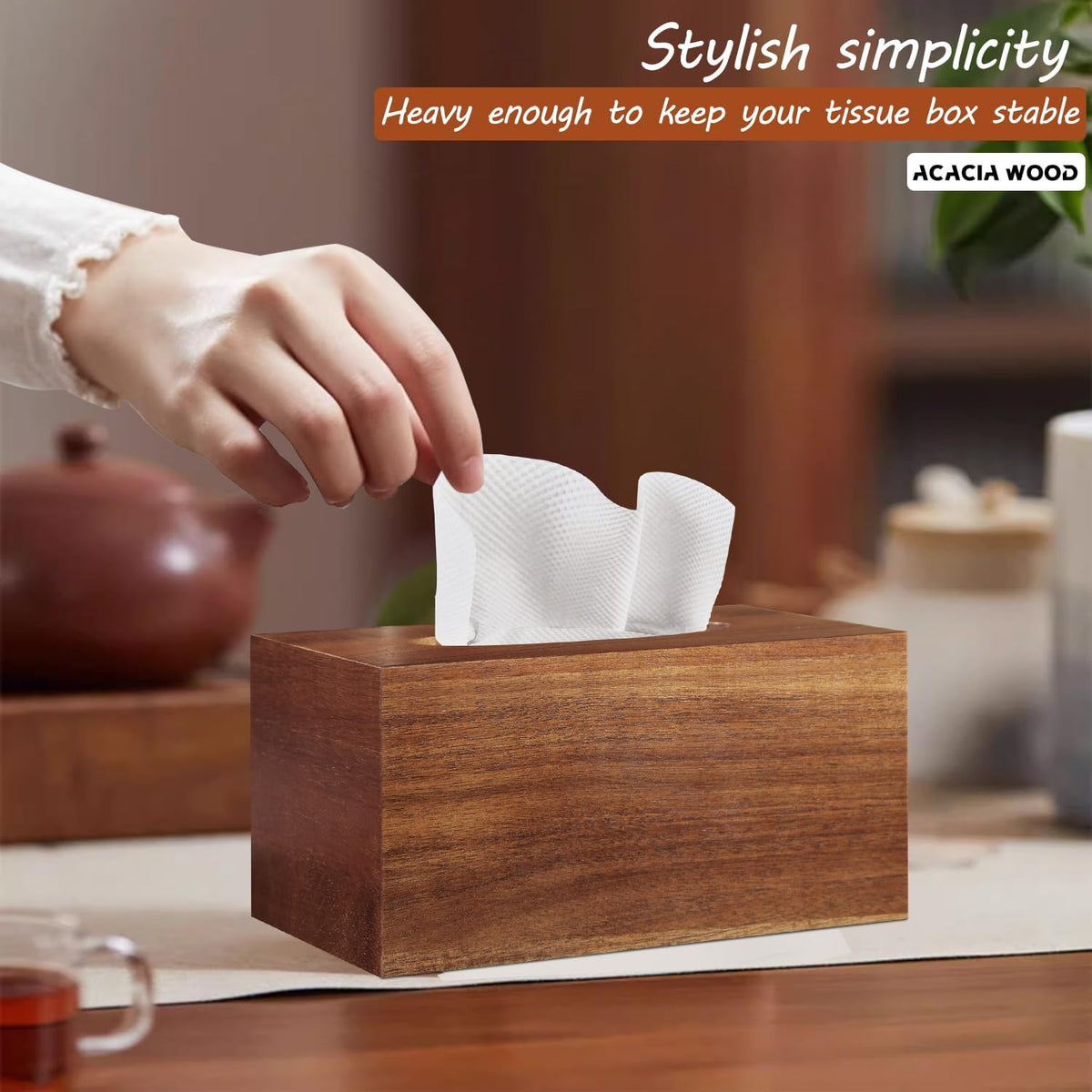 Tissue Box Cover, Wood Tissue Box Holder Rectangle with Slide-Out Bottom