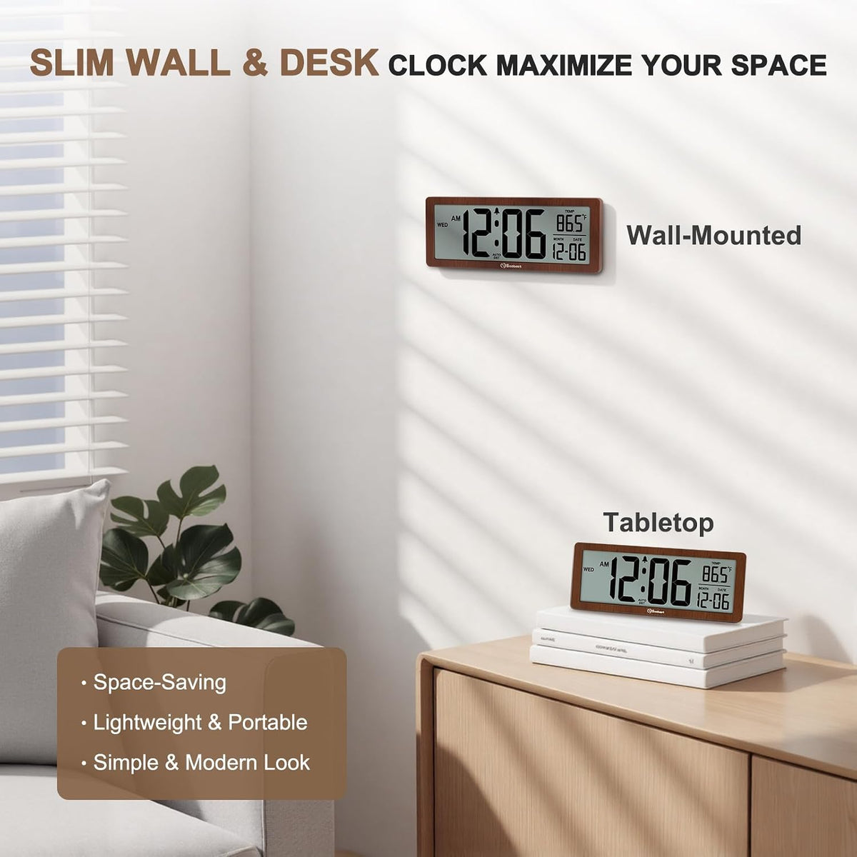 Soobest 8.5 Inch Digital Wall Clock Battery Operated, Compact Display