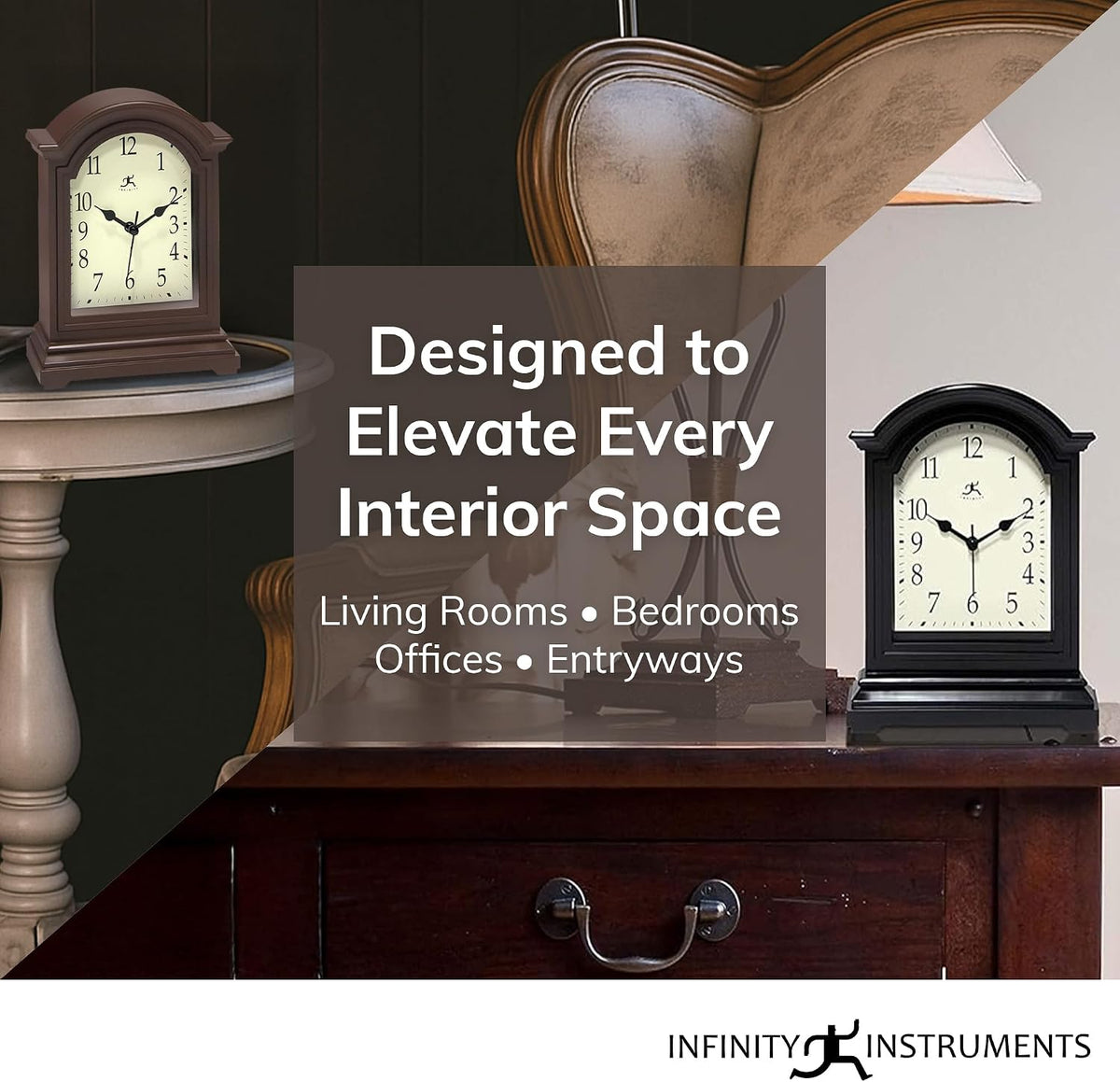 Infinity Instruments Brown Antique Grandfather Tabletop Clock 9 x 6 Mantle