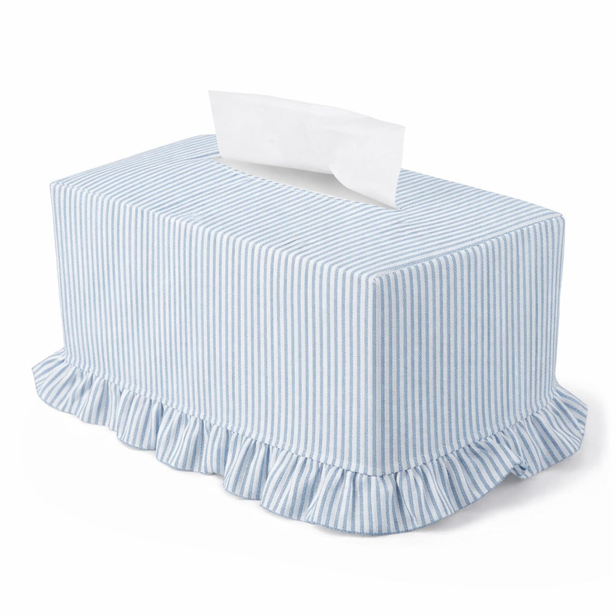 Sawysine Cream Striped Tissue Cover, Boho Ruffled Square Box Holder