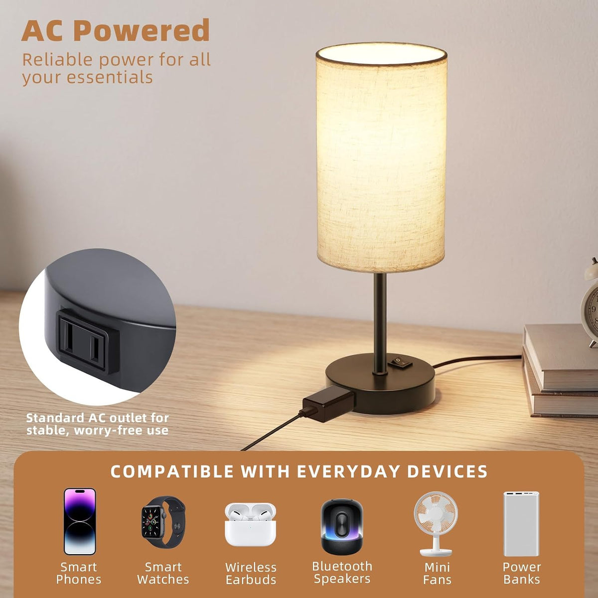 ZJOJO Table Lamp Set of 2, 13.8" Bedside Small Lamp for Bedroom Nightstand