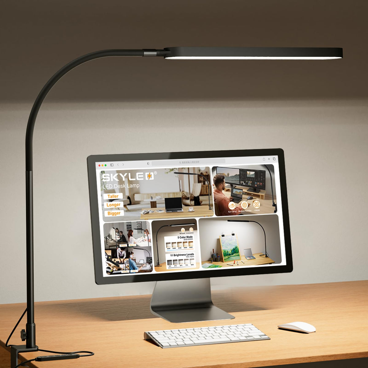 SKYLEO Desk Lamp for Home Office, Eye Comfortable LED Desk Light for Long Hours, Adjustable Swing Arm with Memory Function, Black