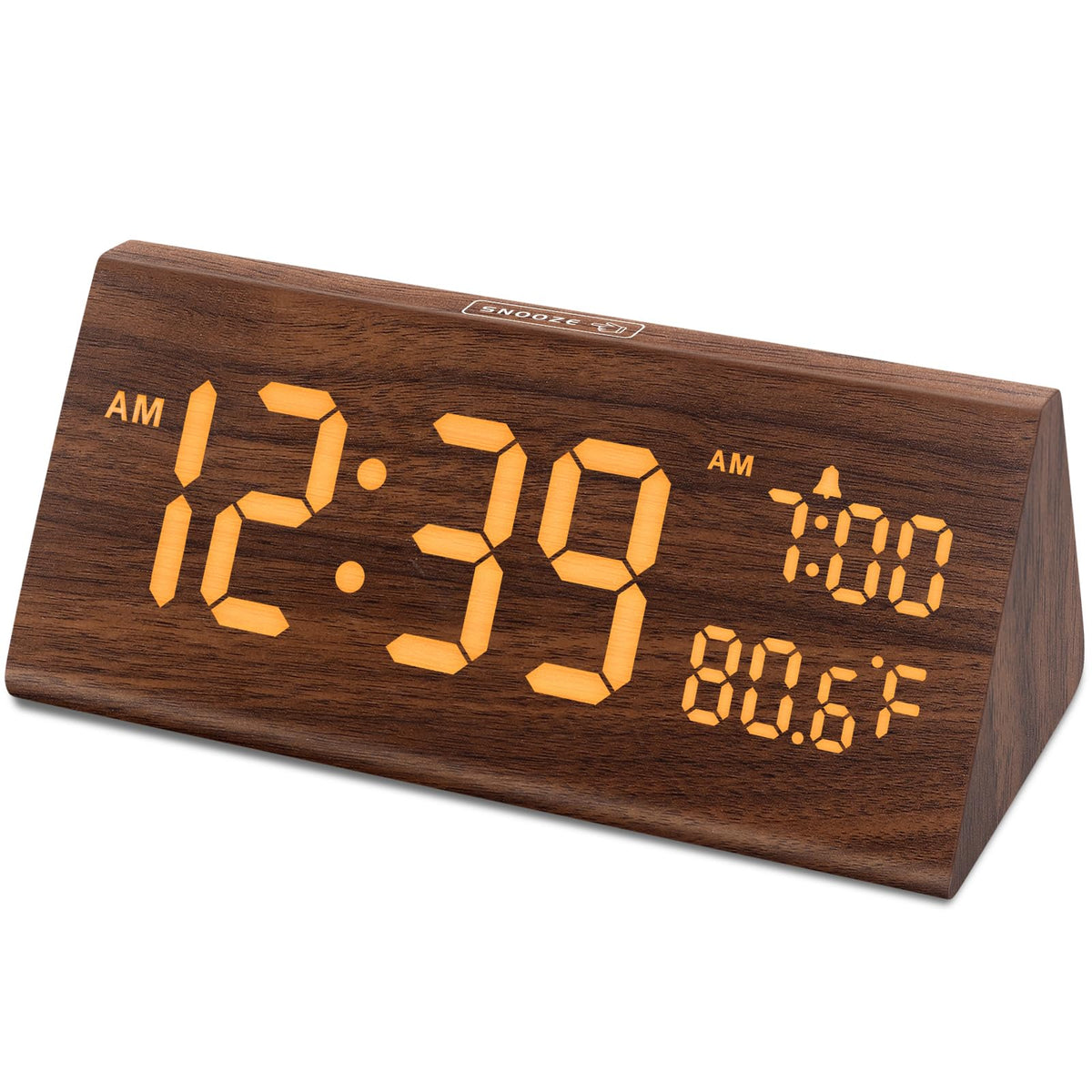 DreamSky Digital Alarm Clock for Bedrooms - Wooden Desk Clock with Date