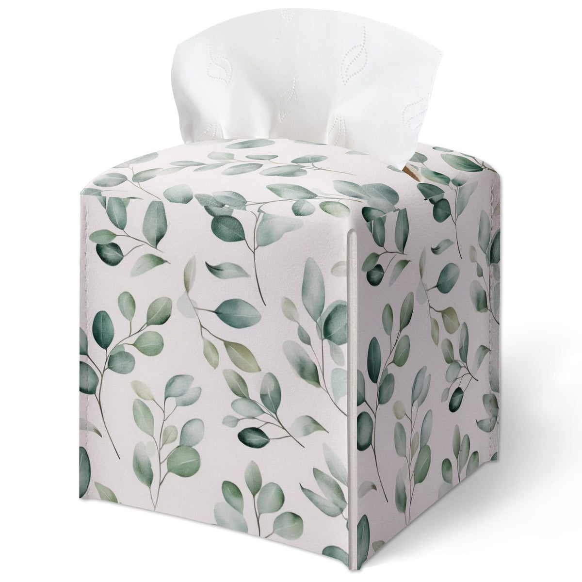 Forest Mushrooms Pattern Tissue Box Cover, Plants Design Leather Tissue Box Holder-Waterproof, Desktop Decor for Living Room Bedroom Nightstand Office, Gift for Women & Friend-A16