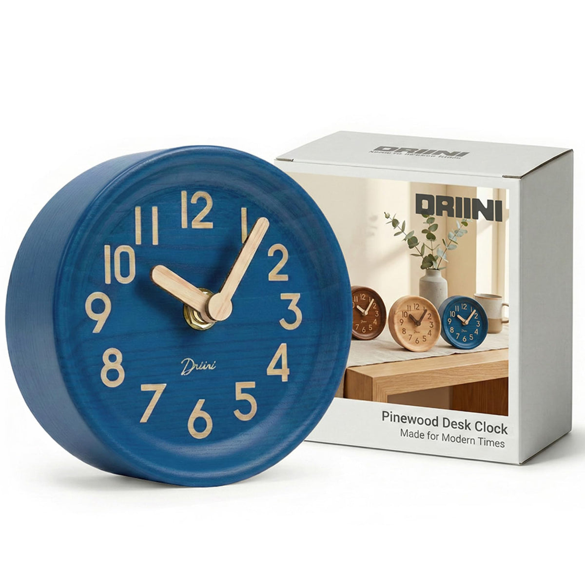 Driini Small, Silent Wooden Analog Desk Clock for Shelf or Table, Dark