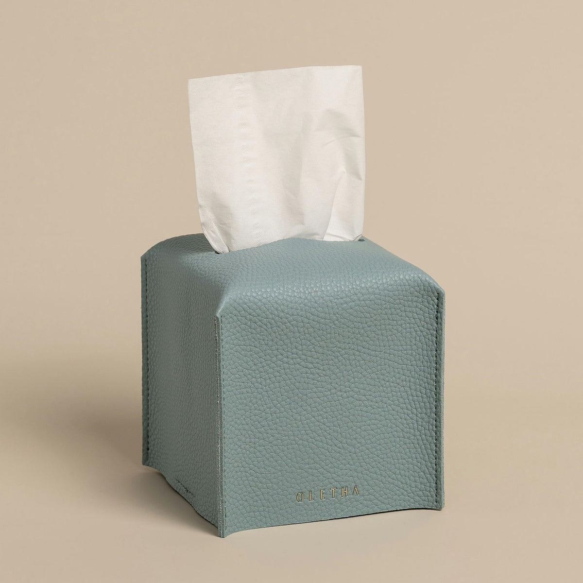OLETHA Square Tissue Box Cover, Aesthetic Desk Decor, White