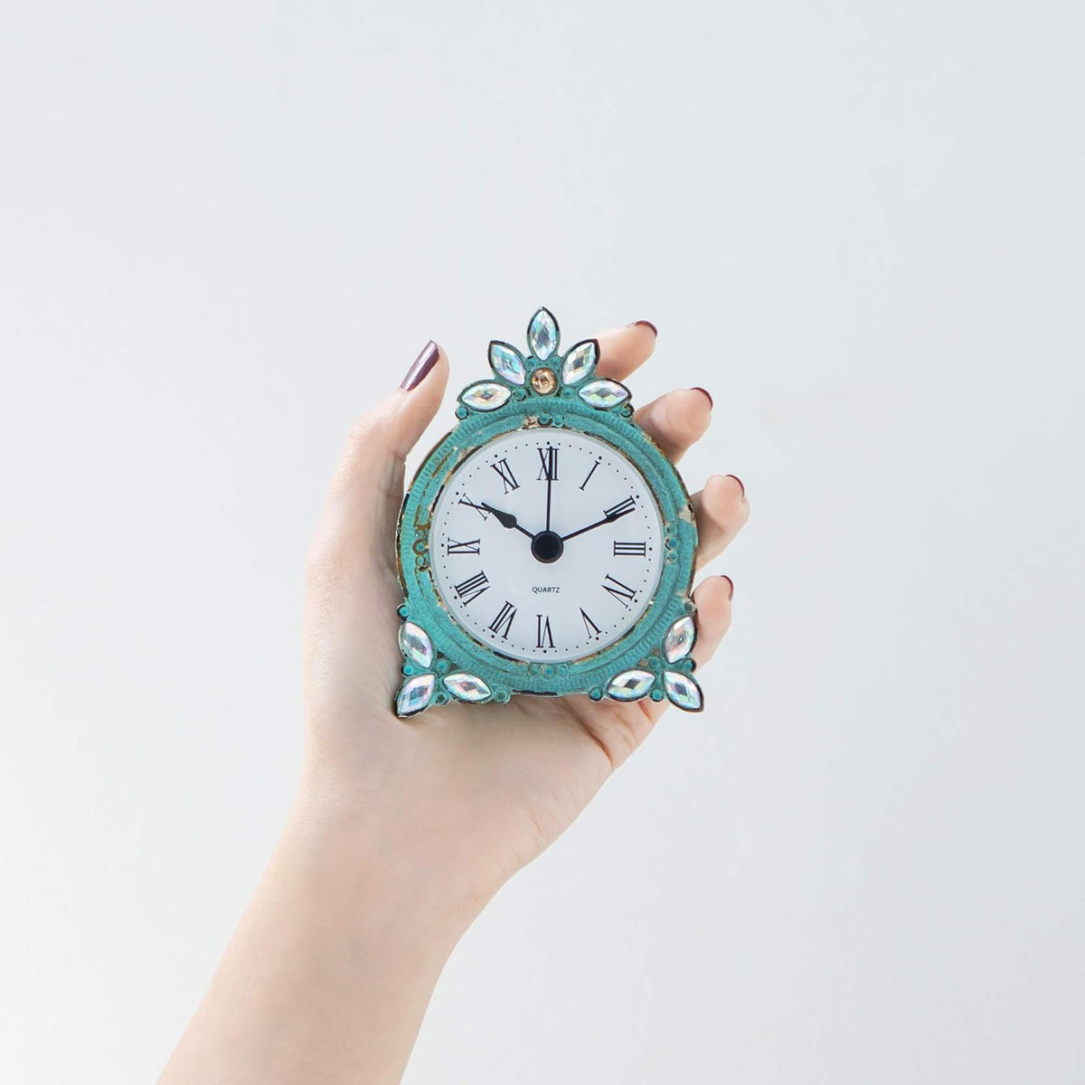 NIKKY HOME Vintage Table Clock with Crystal Shining Rhinestone 3 Inch