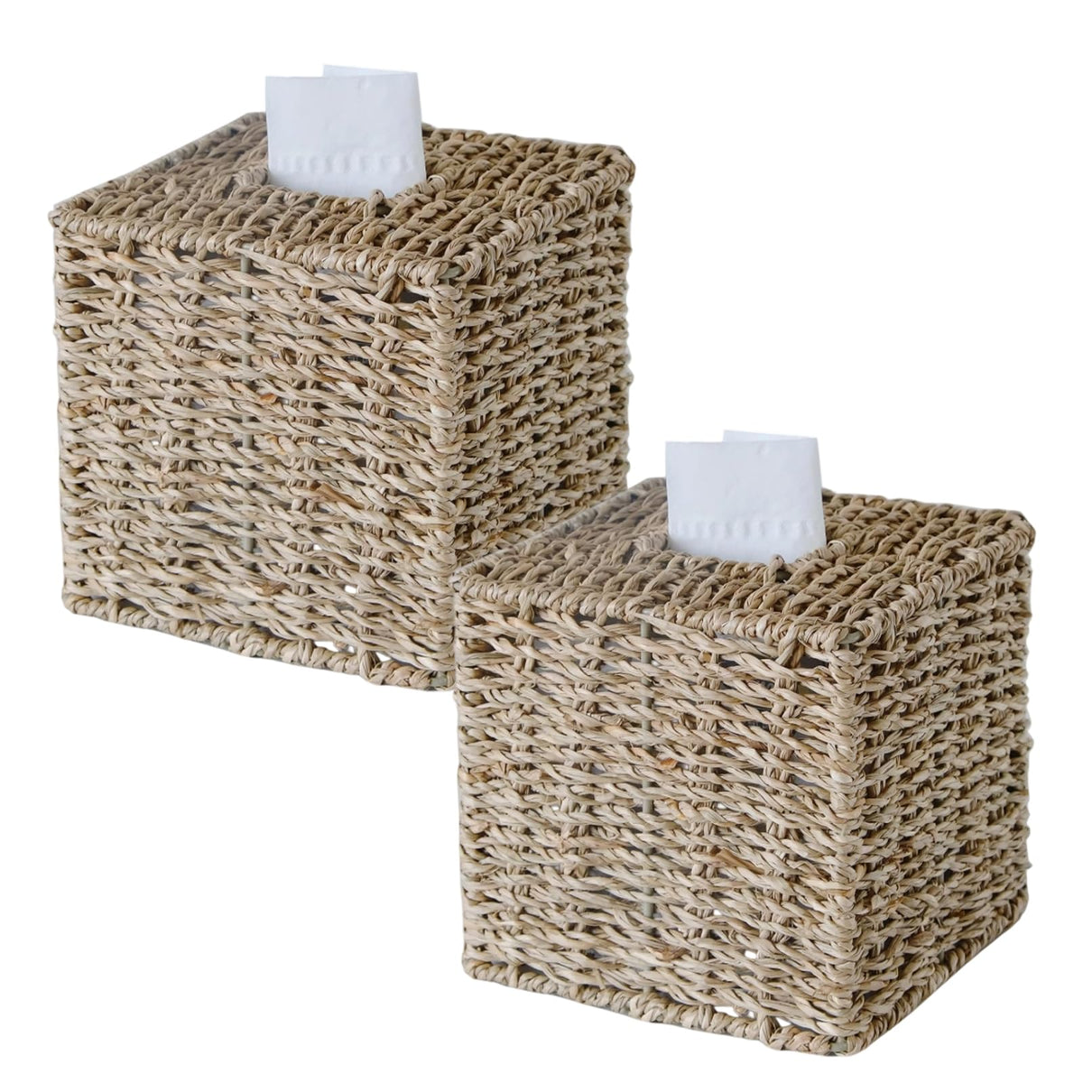 Wicker Tissue Box Cover Square, Handwoven Facial Tissue Napkin Box Holder