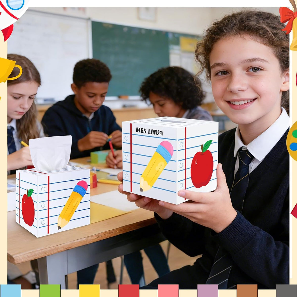 2 Pack Wooden Classroom Back to School Gift Tissues Boxes