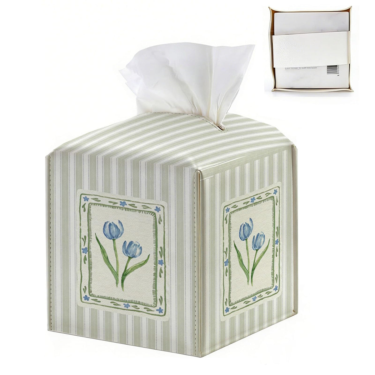 Coastal Tissue Box Cover Square, Blue Beach Tissue Box Holder Cube