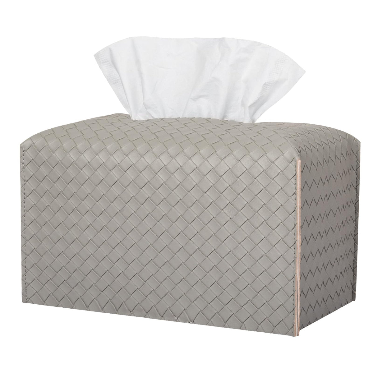 Tissue Box Cover PU Leather Tissue Holder Square Facial Tissue Case Facial Paper Organizer Dispenser for Bathroom, Vanity Countertop, Tabletop, Car, Rectangle, Griege